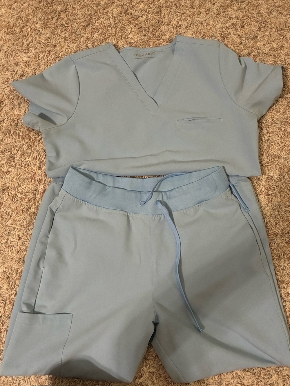 Light Blue Medical Scrub Set - V-Neck Top & Drawstring Shorts